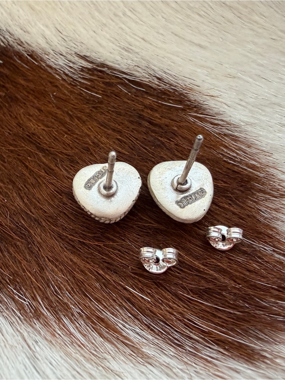 ❤️ Paloma Variscite Heart Shaped Matte Brushed Sterling Stud Earrings - Picture 5 of 12